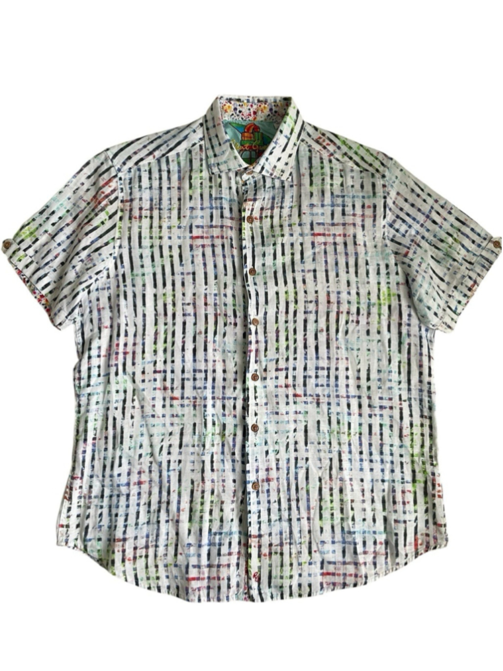 Robert Graham Linen Shirt Mens Large Flip Cuff Resort Beach Short Sleeve